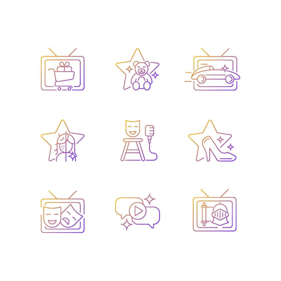 Television show gradient linear vector icons set