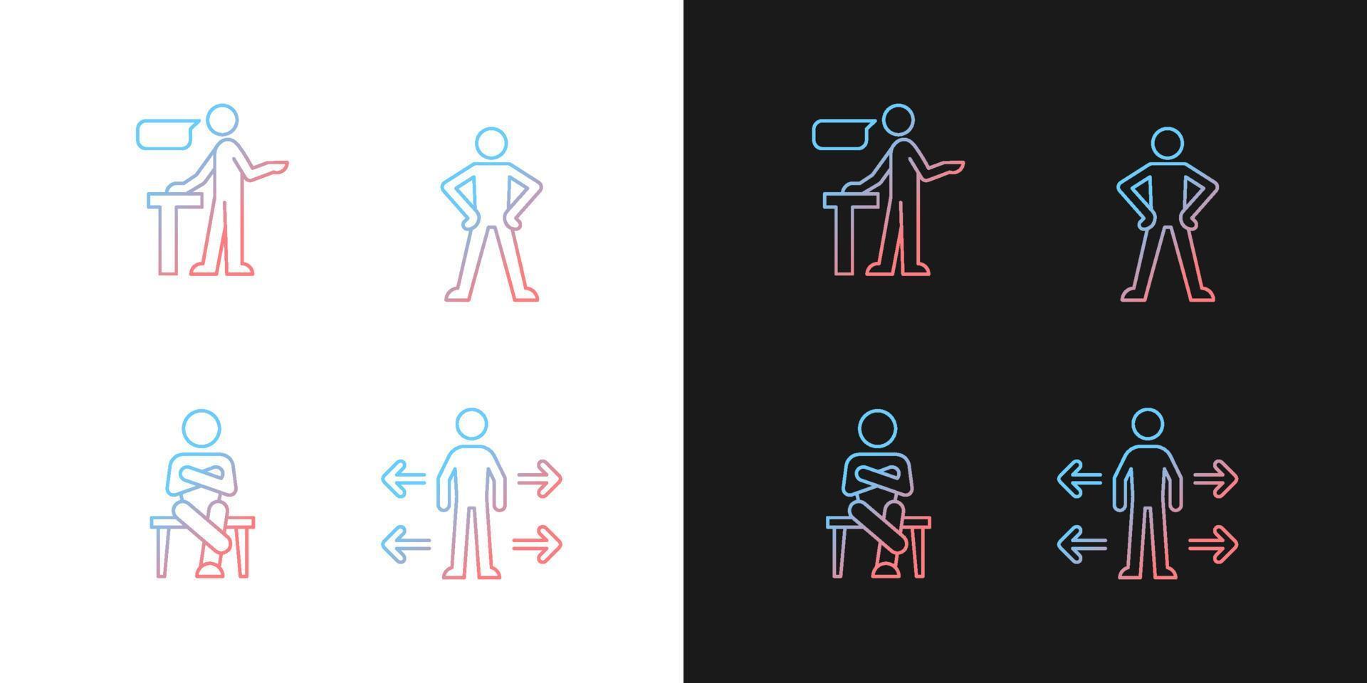 Communication skills gradient icons set for dark and light mode vector