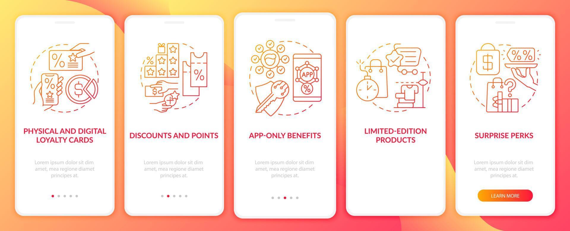 Grocery store loyalty program red gradient onboarding app page screen