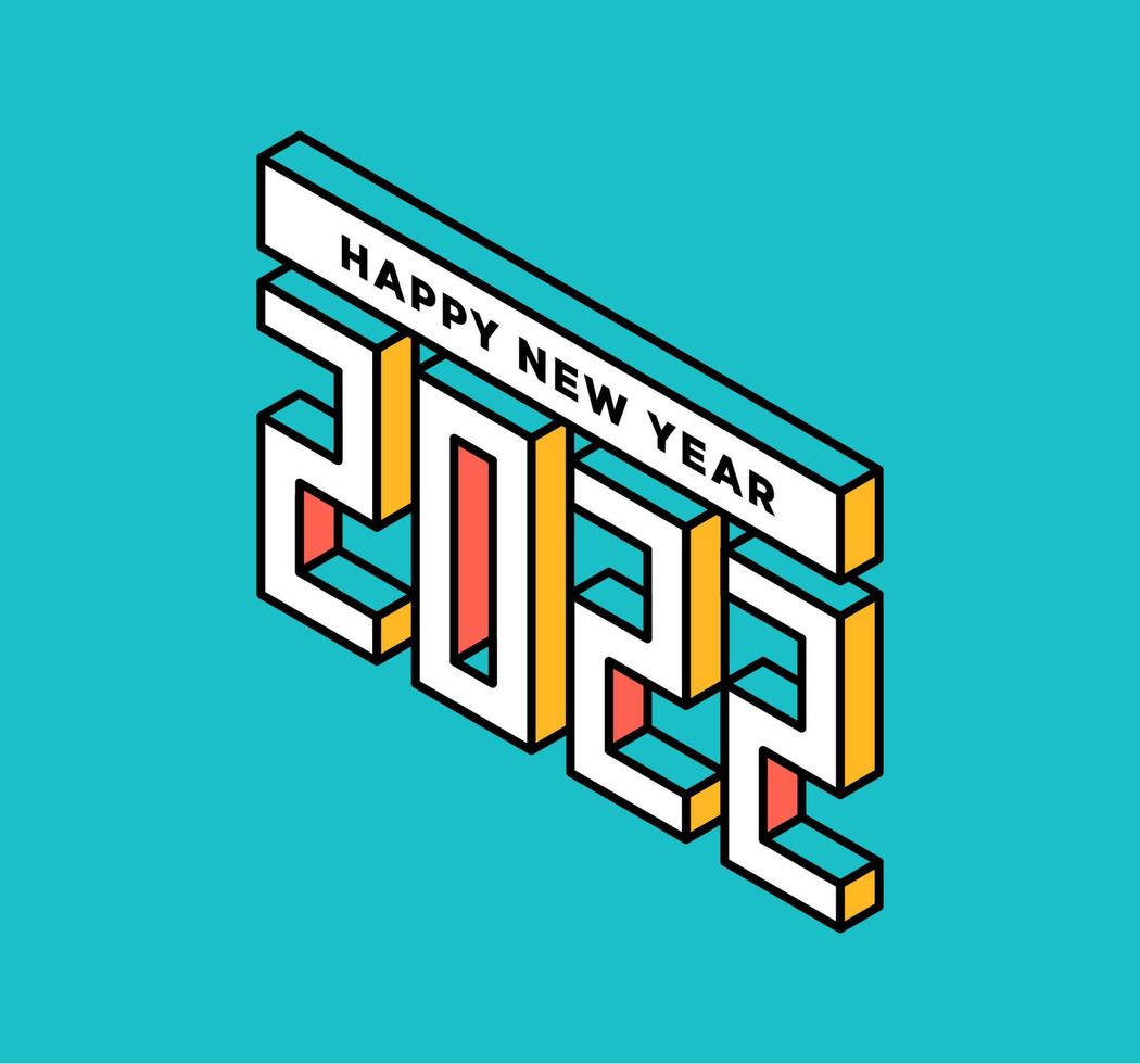 2022 New year isometric vector illustration art. Minimal 2022 vector Holiday decoration elements for design, postcard, greeting cards and invitations or flyer