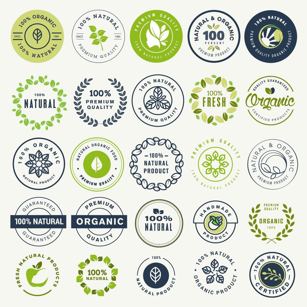 Set of stickers and labels for organic food and drink, and natural products vector