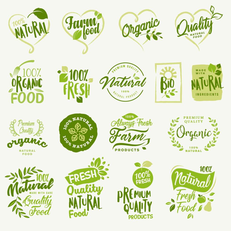 Set of labels and badges for organic food and drink, and natural products vector