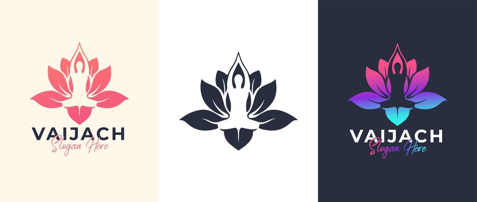 yoga pose silhouette logo blooming lotus flower background vector