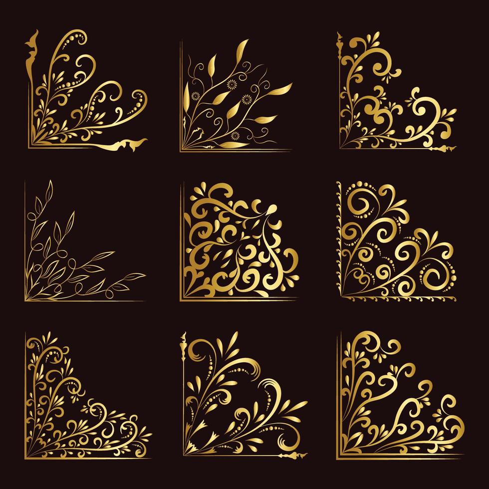 luxury corner golden floral concept vector
