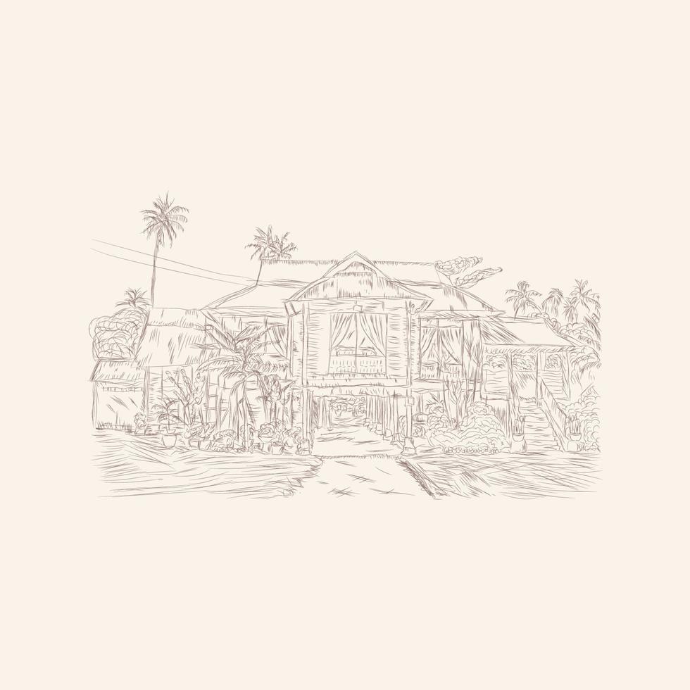 ancient village house sketch vector