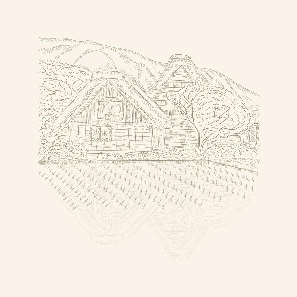 mountain village sketch vector