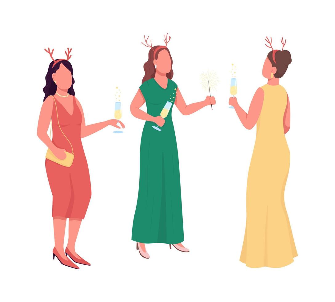 mujeres en personajes de vector de color semi plano de fiesta de navidad