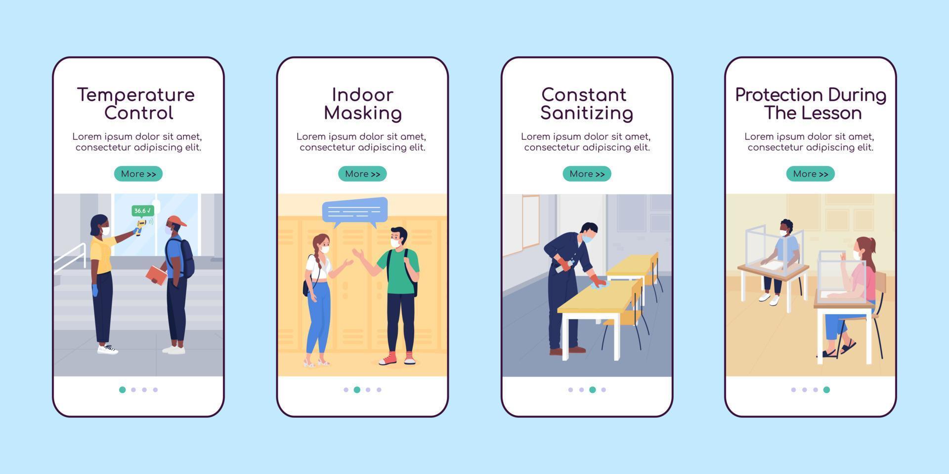 School reopening onboarding mobile app screen flat vector template