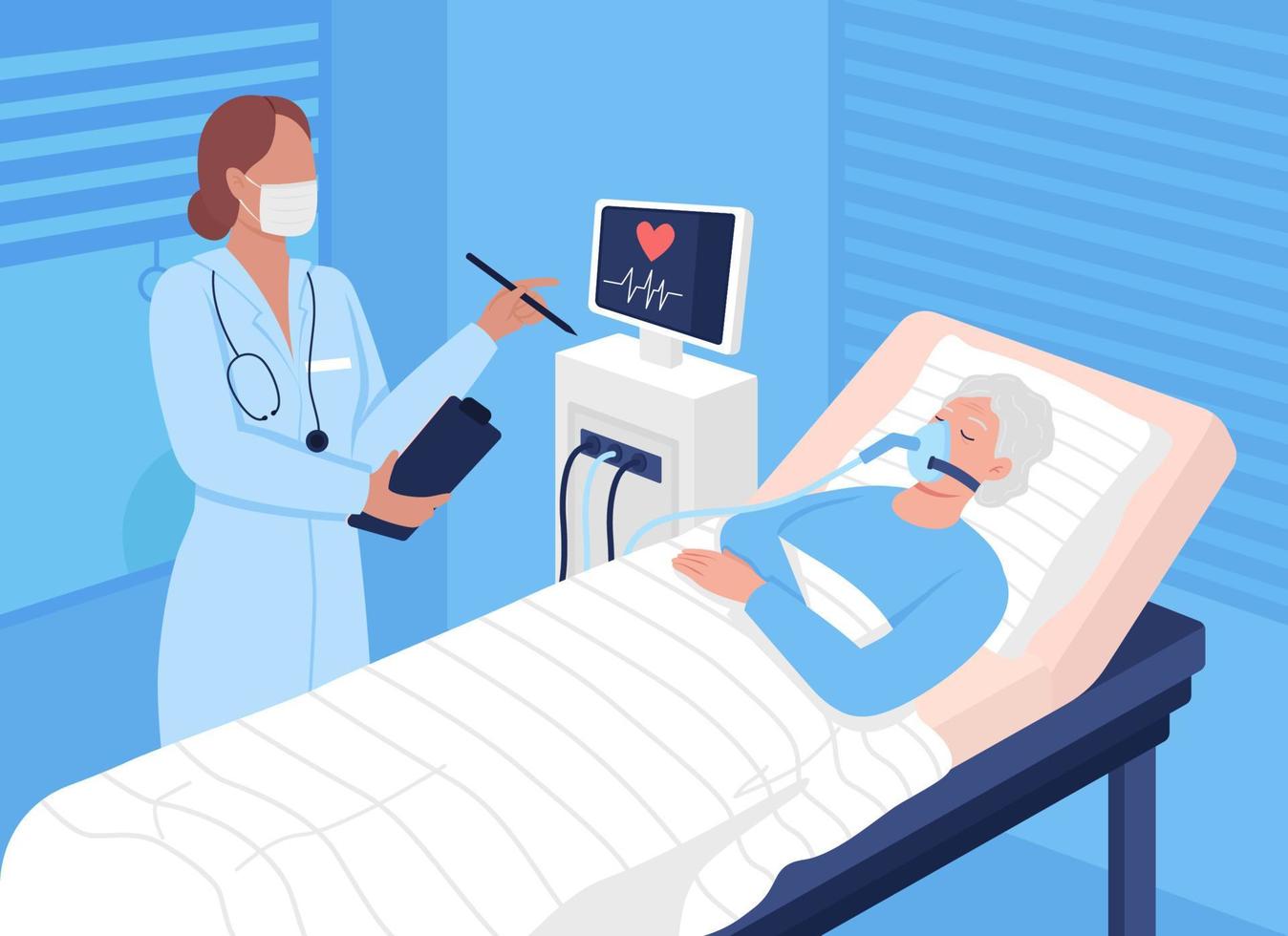 recuperación en la ilustración de vector de color plano de hospital