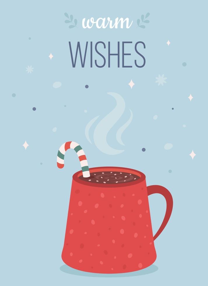 Christmas hot drink with candy cane. Happy holidays greeting card. vector