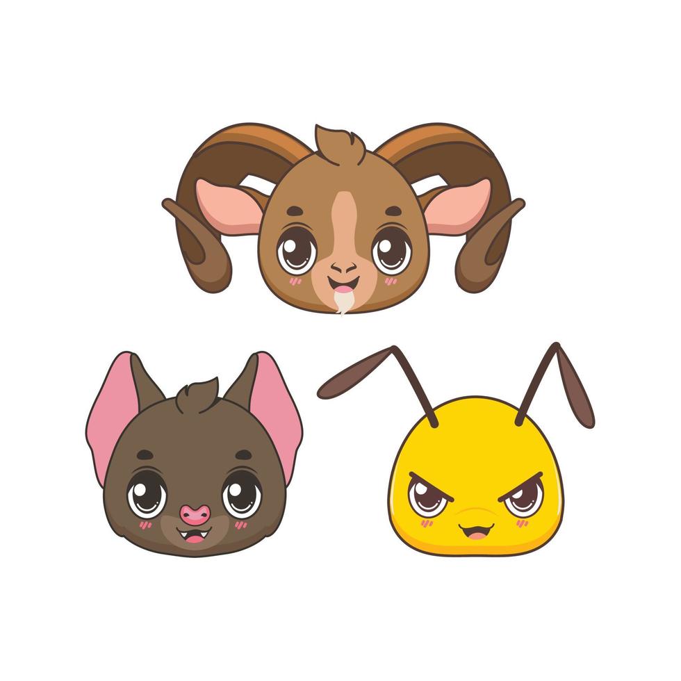 Collection of four cute cartoon animal icons vector