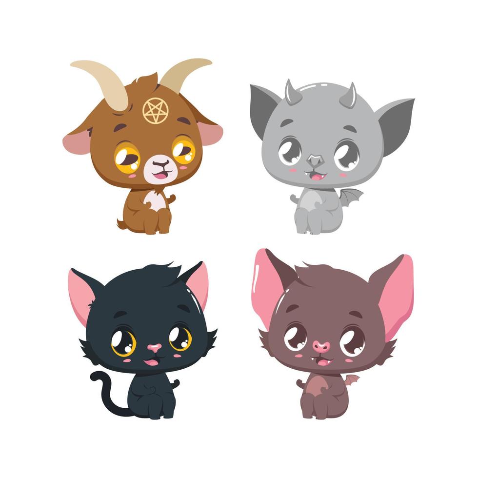 Four cute cartoon Halloween animals vector