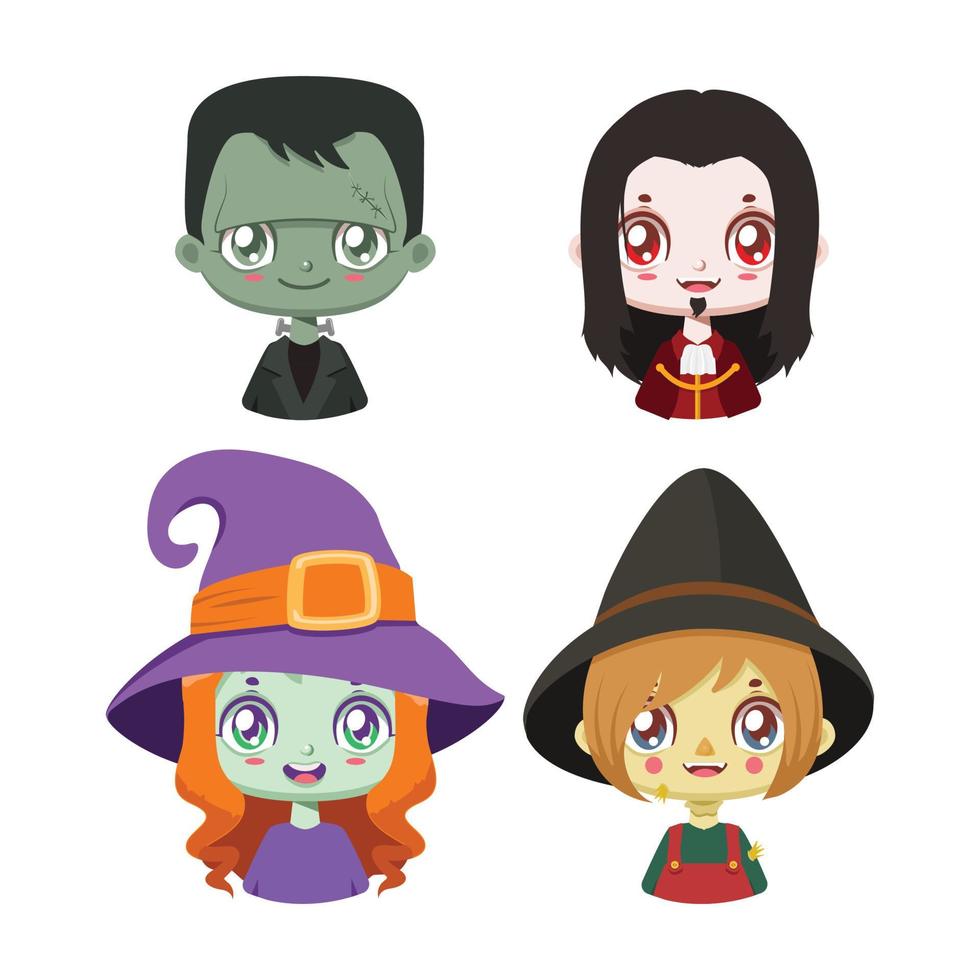 colección de cuatro personajes de halloween vector