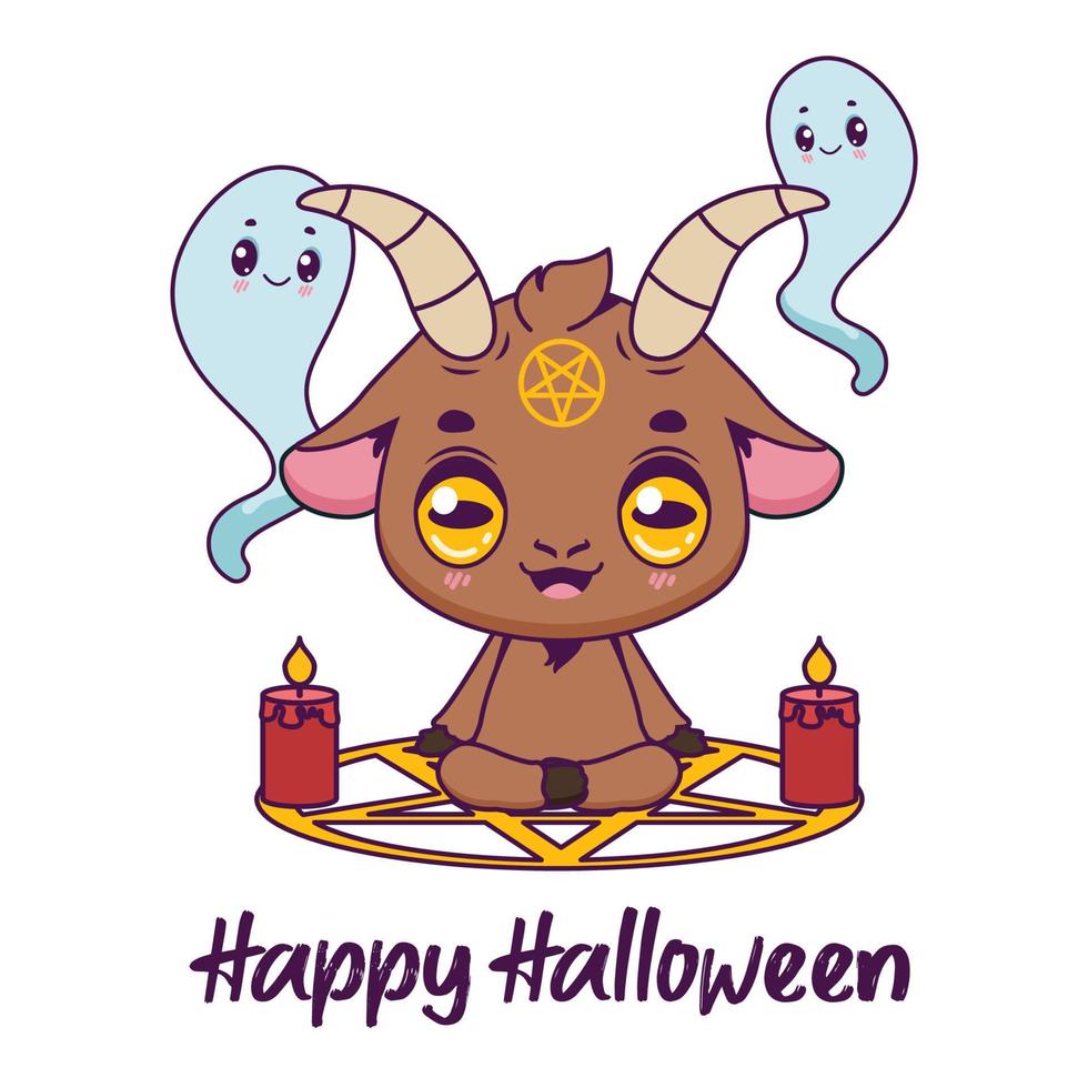 Halloween illustration with a cute goat and summoning circle vector