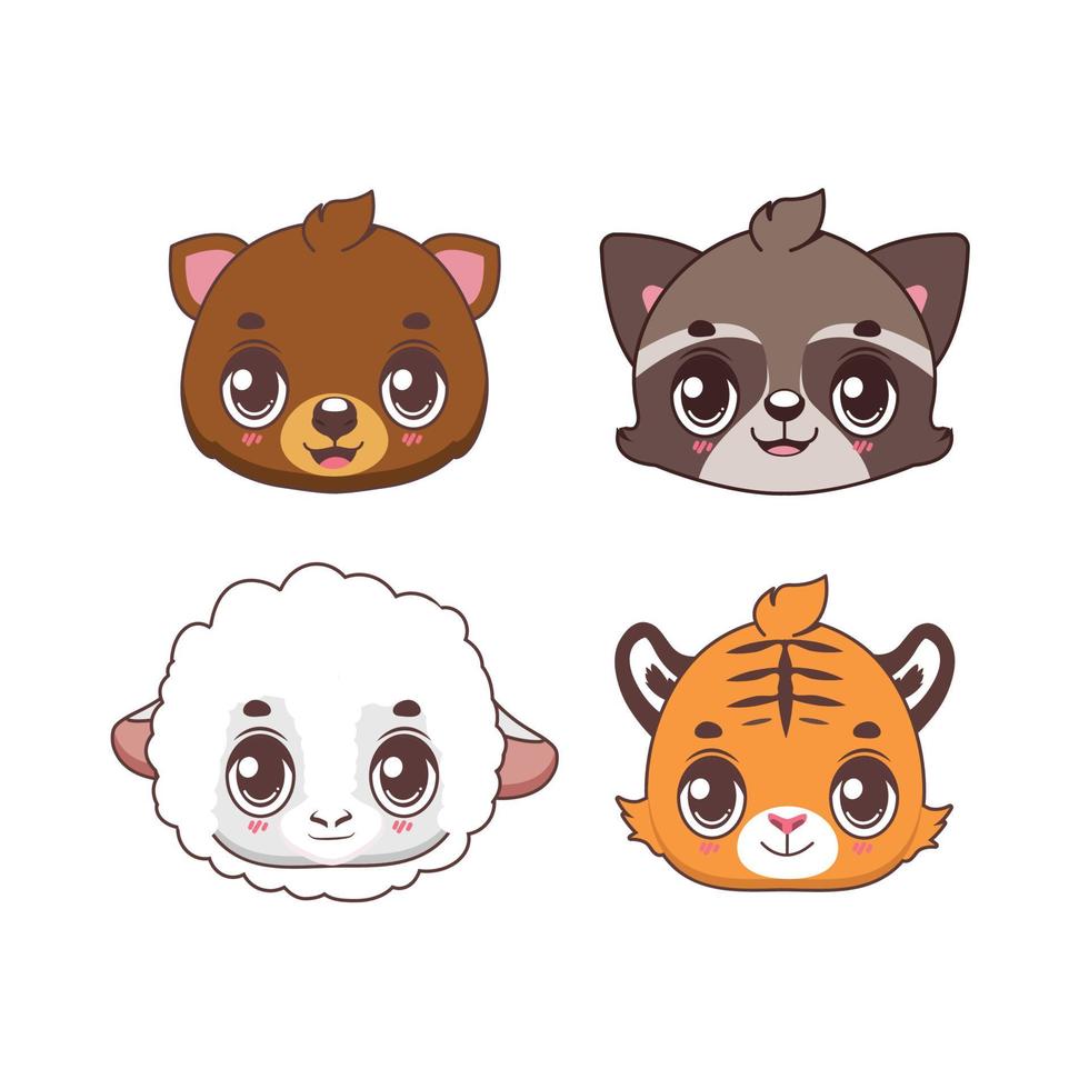 Set of four cute cartoon animal icons vector