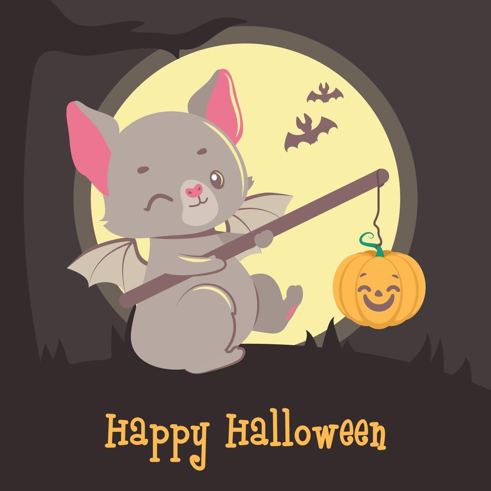 Cute Halloween greeting with winking bat vector