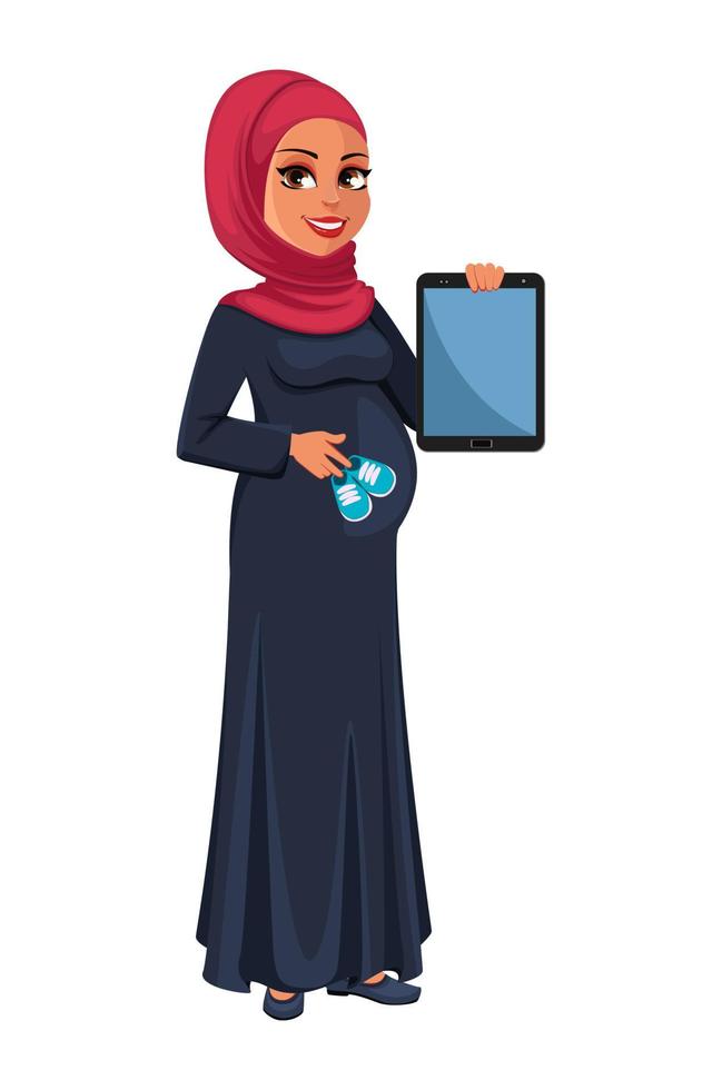 Beautiful pregnant Muslim woman in hijab vector