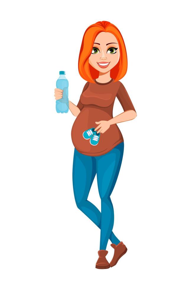 Beautiful pregnant woman cartoon character vector