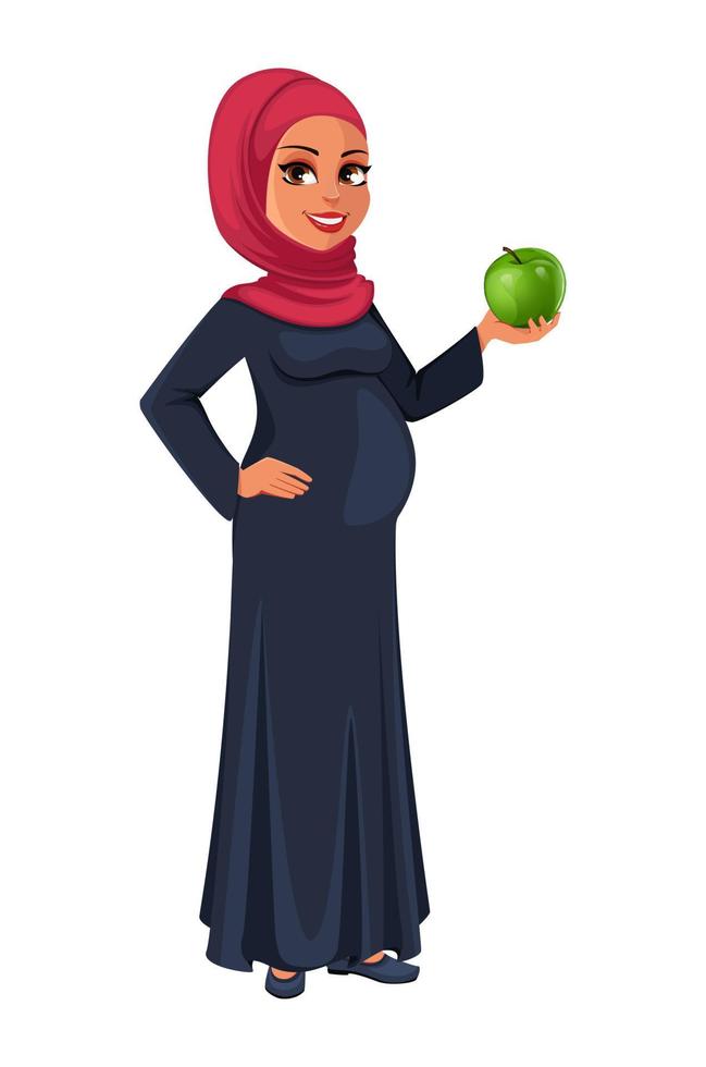 hermosa mujer musulmana embarazada en hijab vector