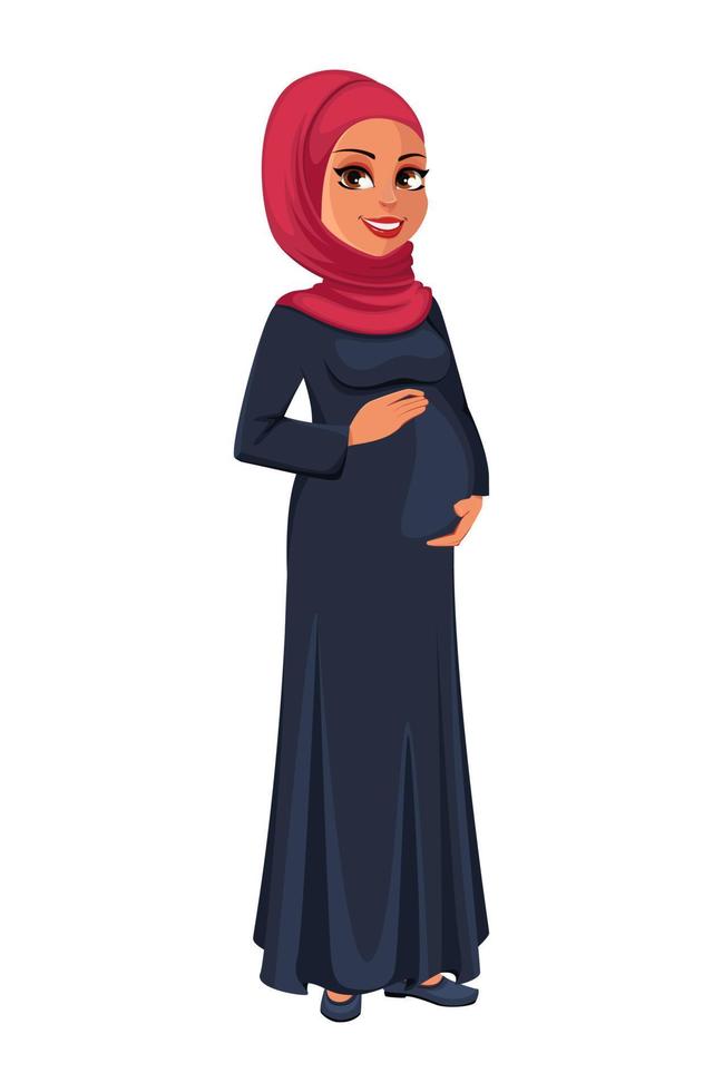 hermosa mujer musulmana embarazada en hijab vector