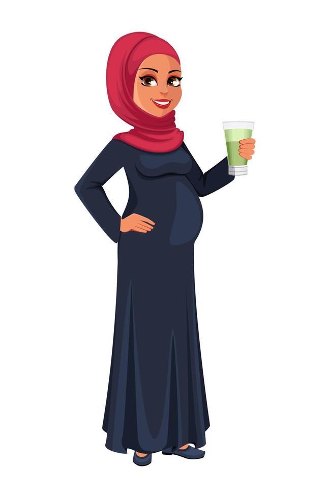 hermosa mujer musulmana embarazada en hijab vector