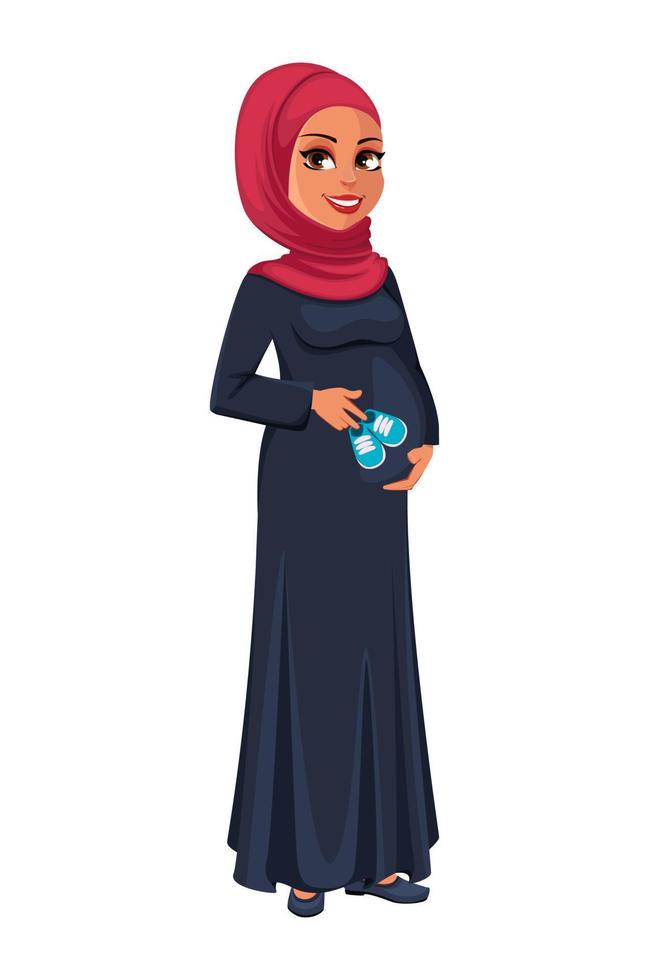 hermosa mujer musulmana embarazada en hijab vector