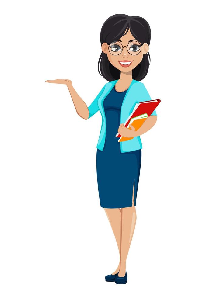 Back to school. Teacher woman cartoon character vector