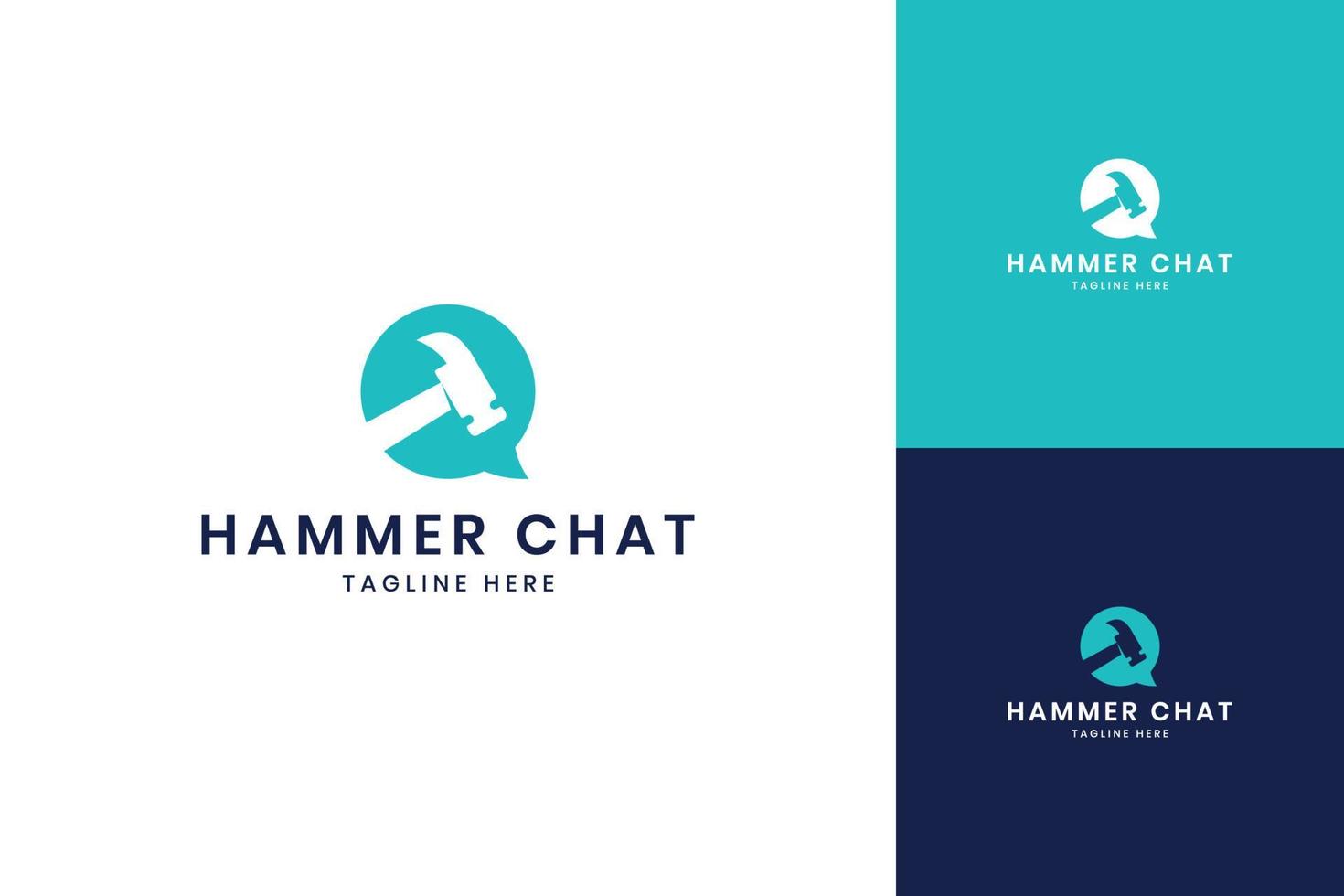 chat hammer negative space logo design vector