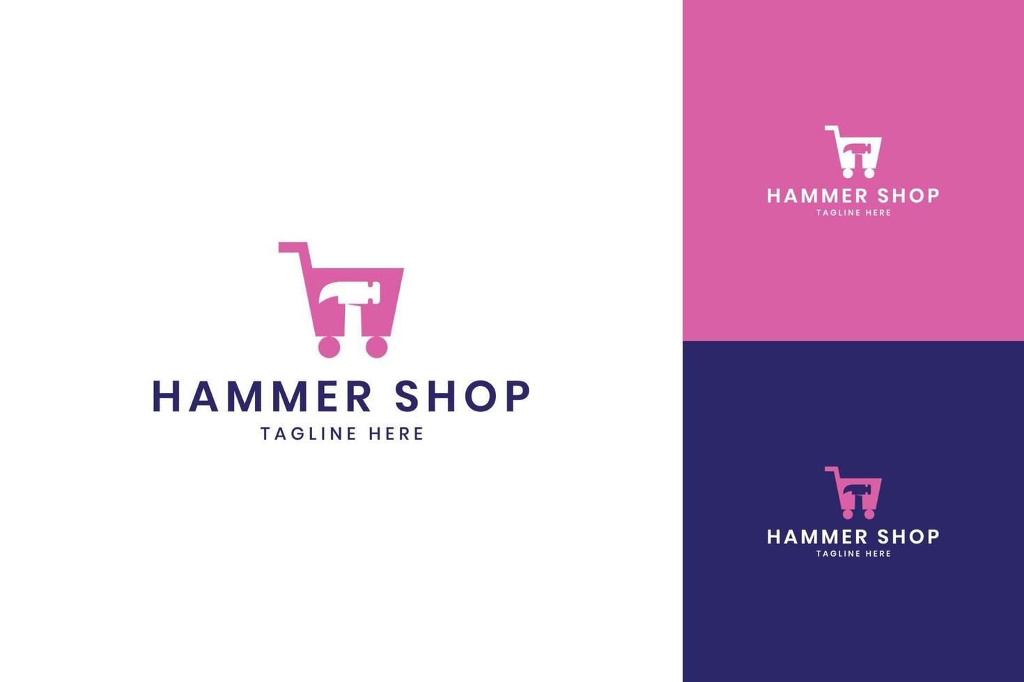 hammer shop negative space logo design vector