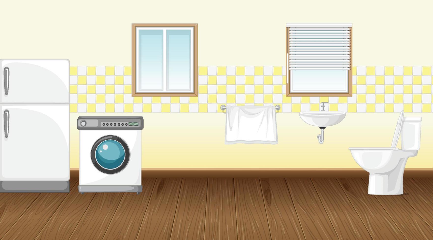 Scene with washing machine and refrigerator in the toilet vector