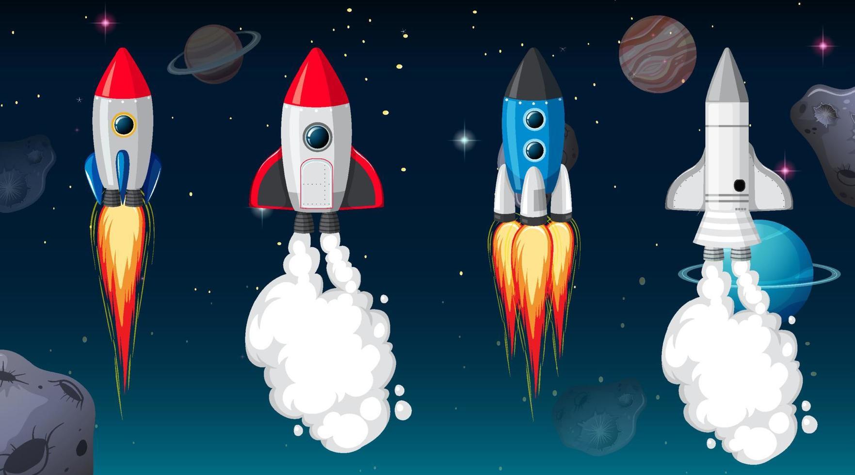 Different rocket ship in space scene vector