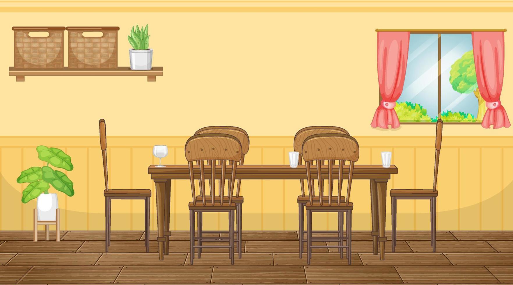 Diseño de interiores de comedor con muebles. vector