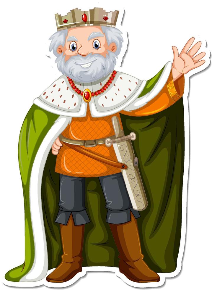 King with green robe cartoon character sticker vector