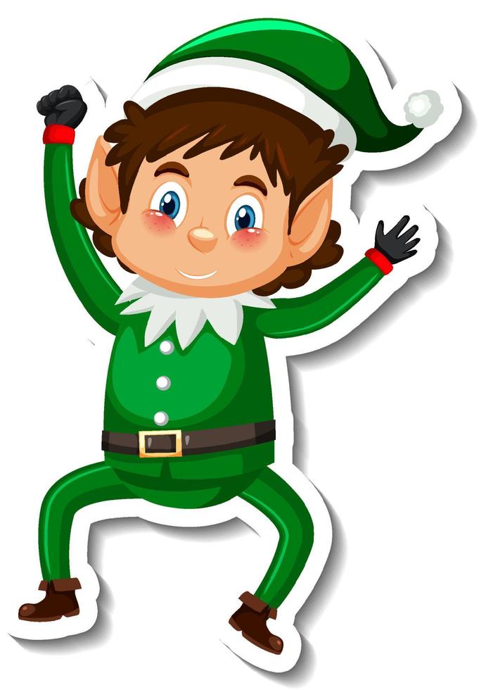 Sticker template with a little elf boy cartoon character isolated vector