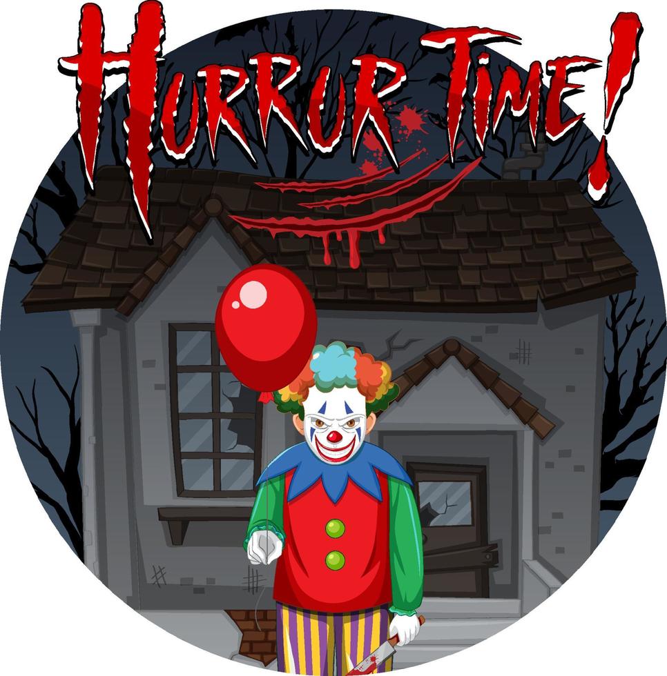 Horror Time badge with two creepy clowns vector