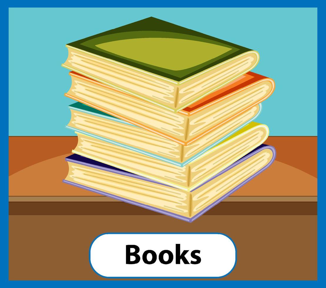 Educational English word card of Books vector