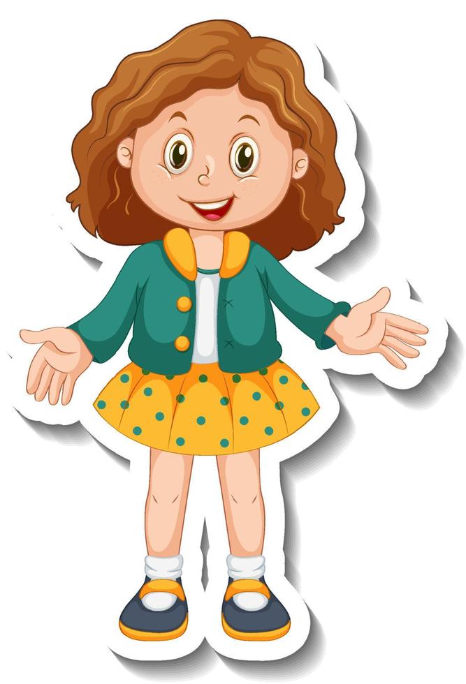 Sticker template with a girl cartoon character isolated vector
