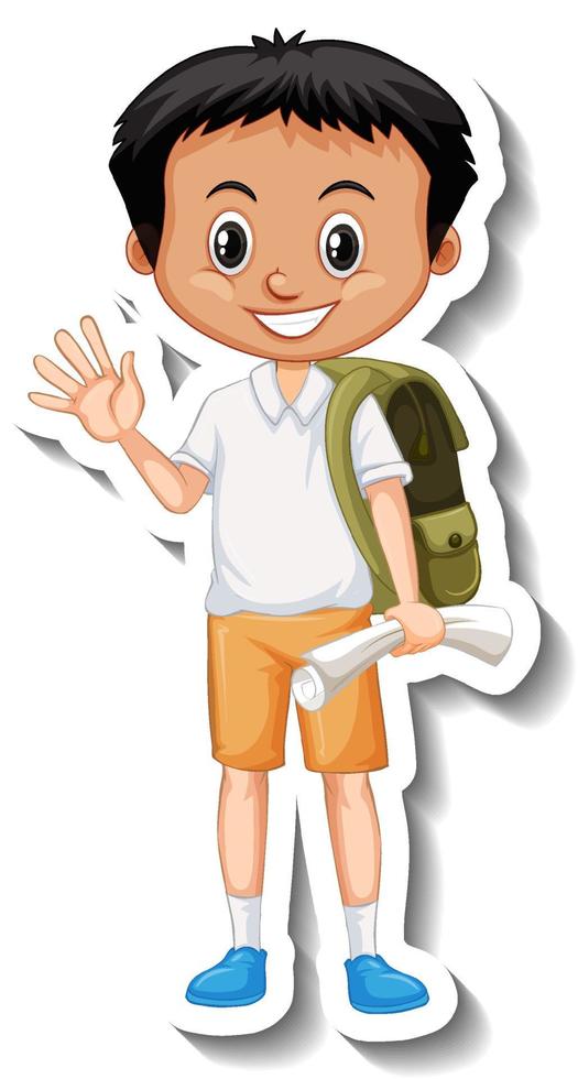 School boy cartoon character sticker vector