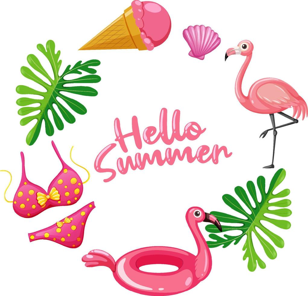 Hello Summer banner with beach elements isolated vector