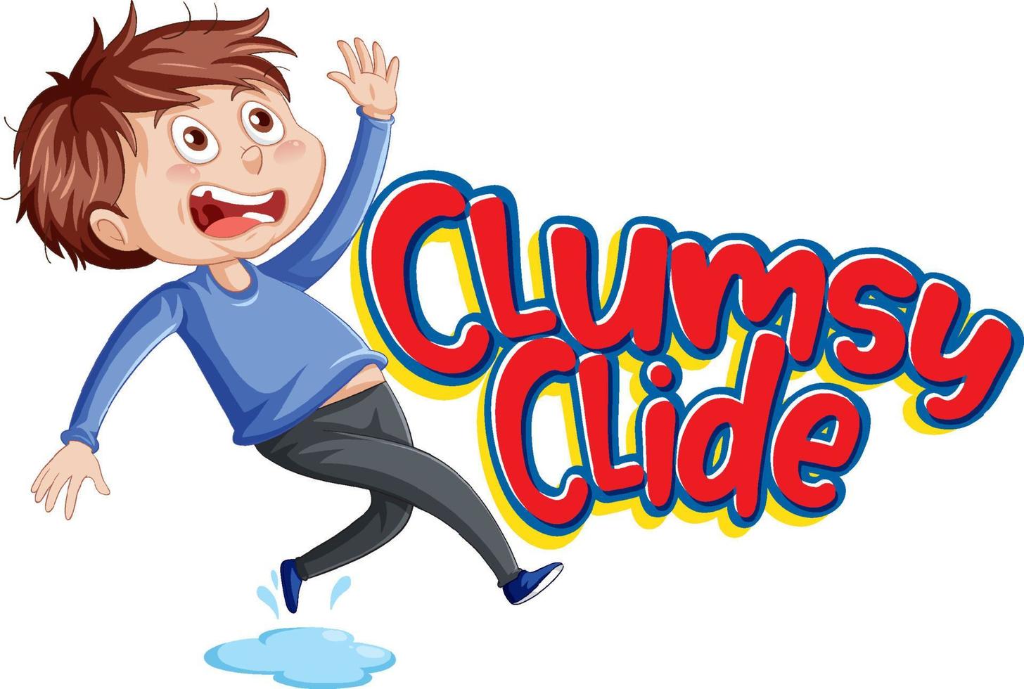 diseño de texto del logotipo de clide torpe con un niño torpe vector