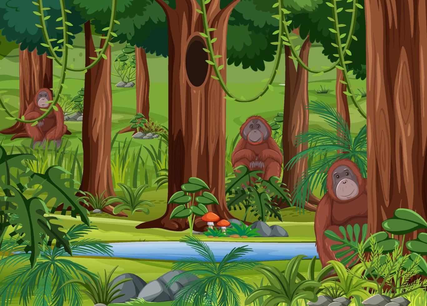 Wild animals in forest landscape background vector