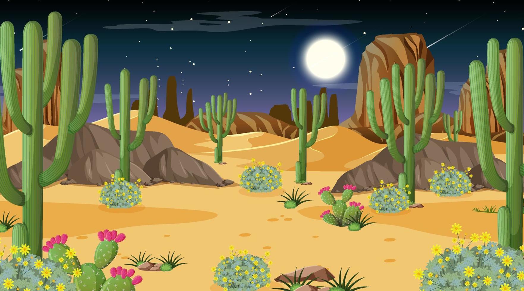 paisaje de bosque desértico en la escena nocturna vector