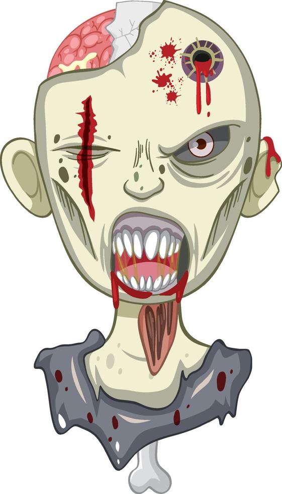 Cara de zombie espeluznante sobre fondo blanco. vector