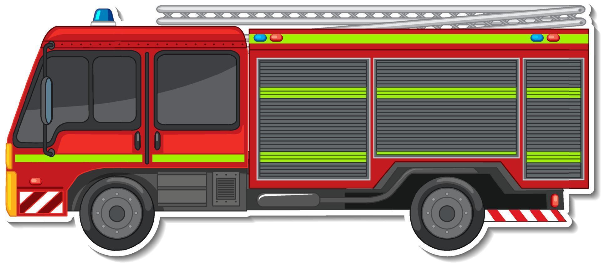 Sticker design with side view of fire truck isolated vector