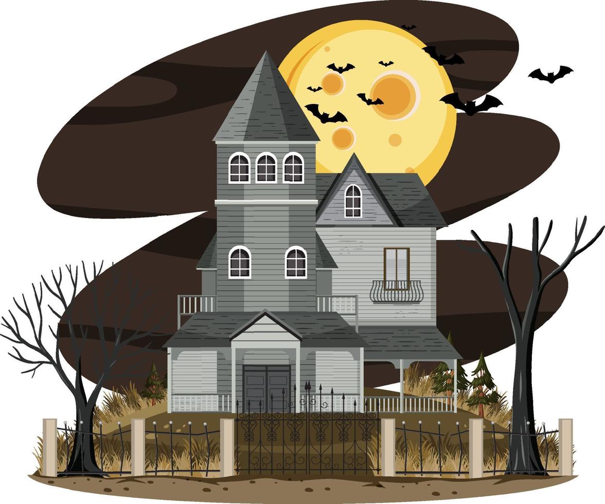 Haunted house at night scene vector