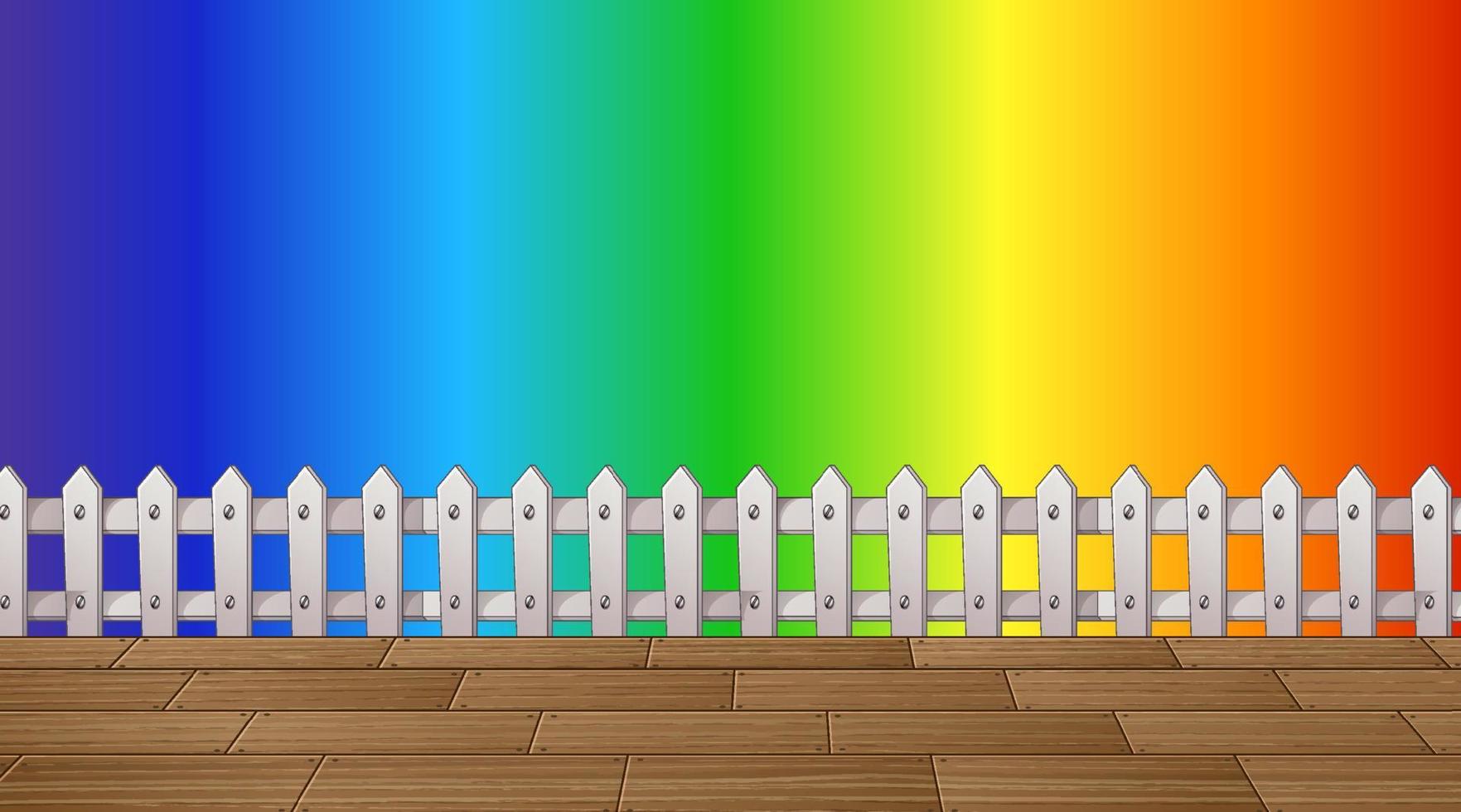White fence and wood floor on rainbow gradient background vector