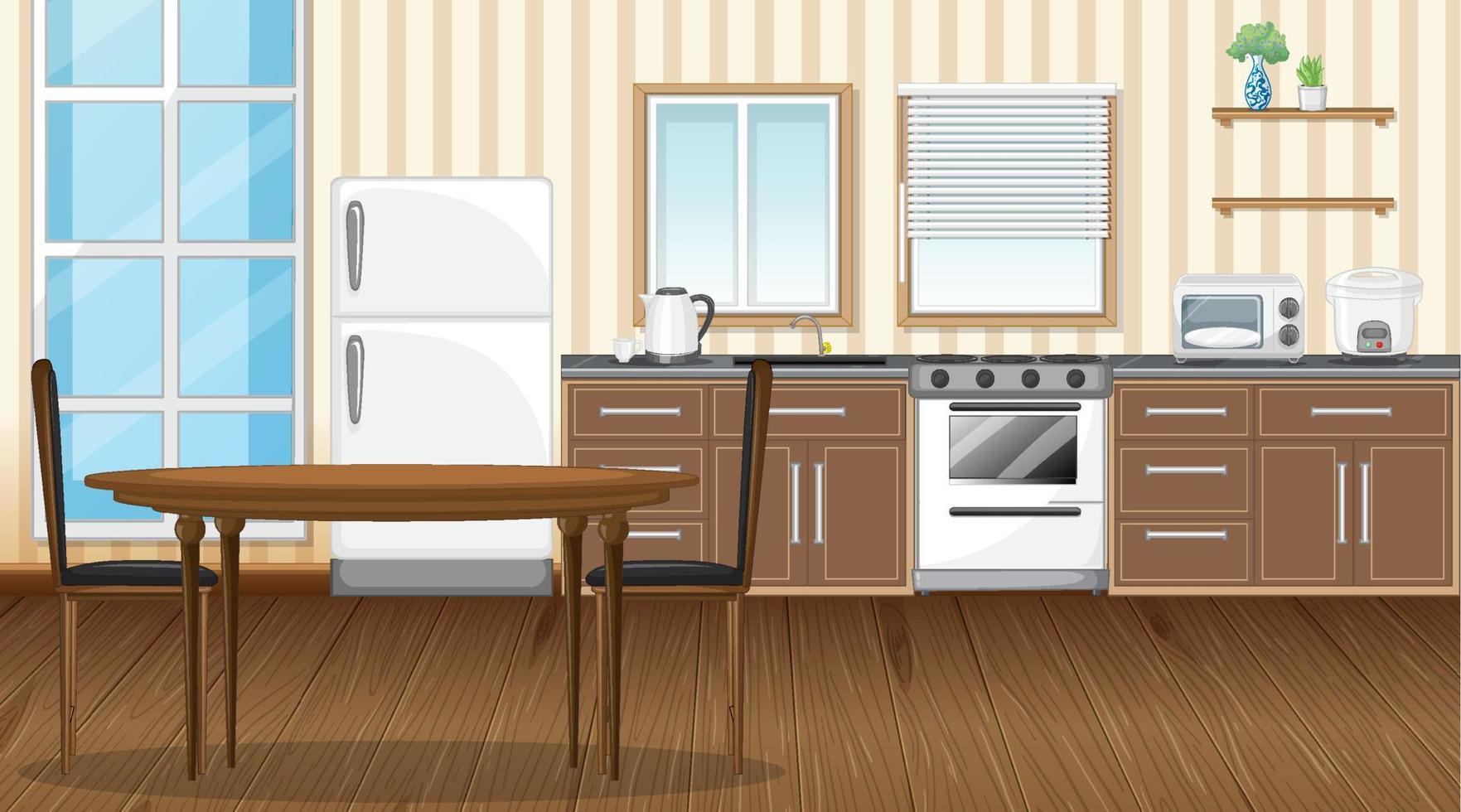 Comedor con diseño de interiores de cocina. vector