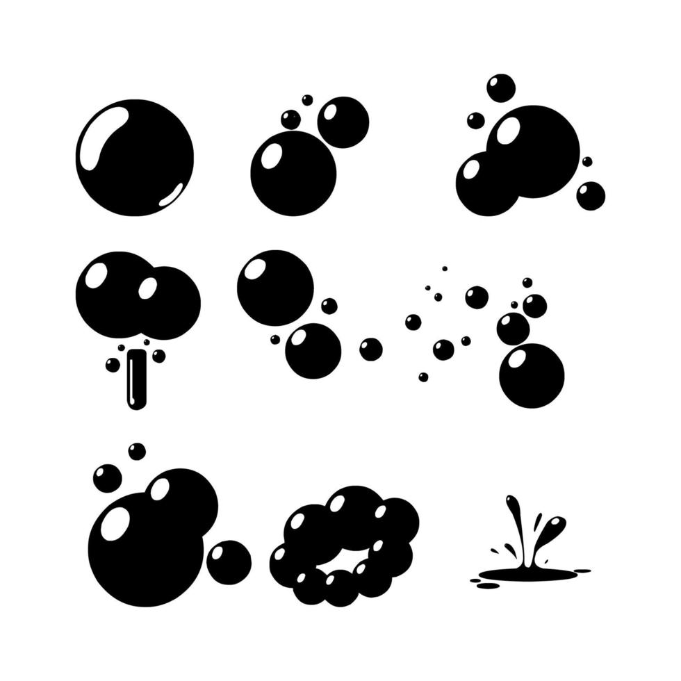 Black paint blob, water bubbles, Brushes splatter shapes, current paint stains, liquid dripping melted. vector