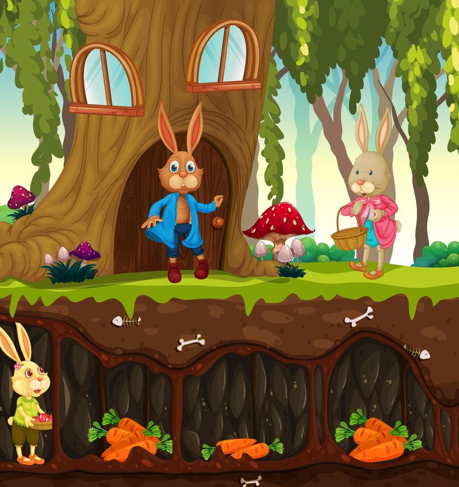 Underground rabbit hole with ground surface of the garden scene vector