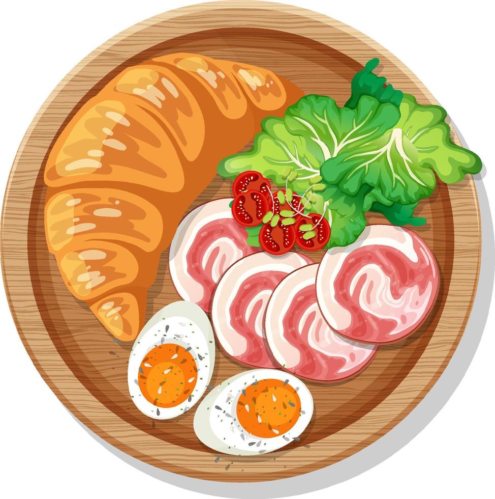 Breakfast croissant with ham and boiled egg on a plate isolated vector